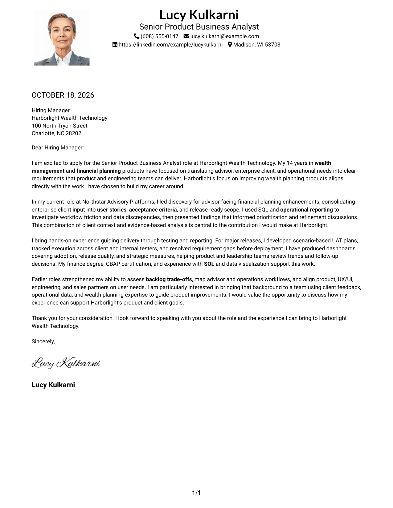 Cover letter example — page 1
