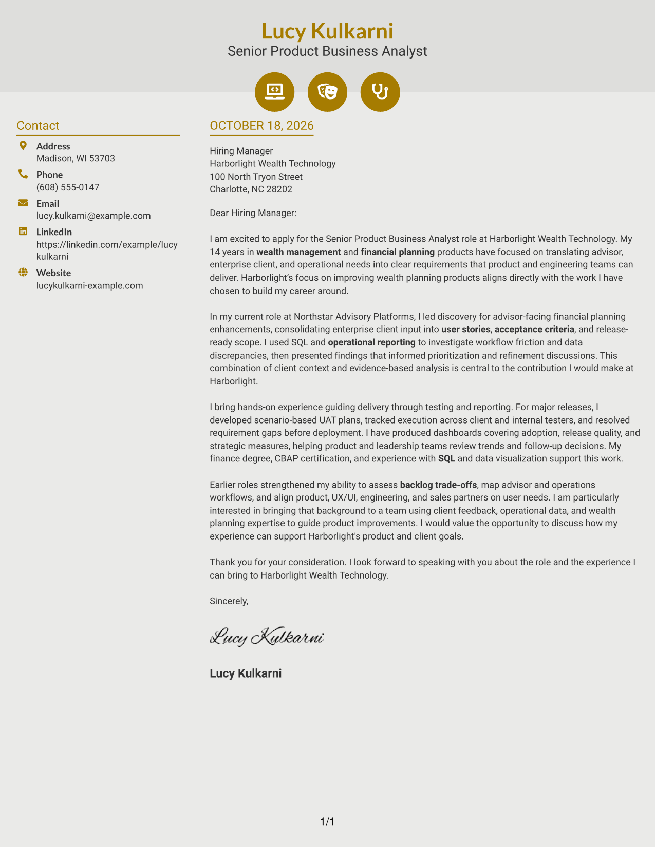 Cover letter example — page 1