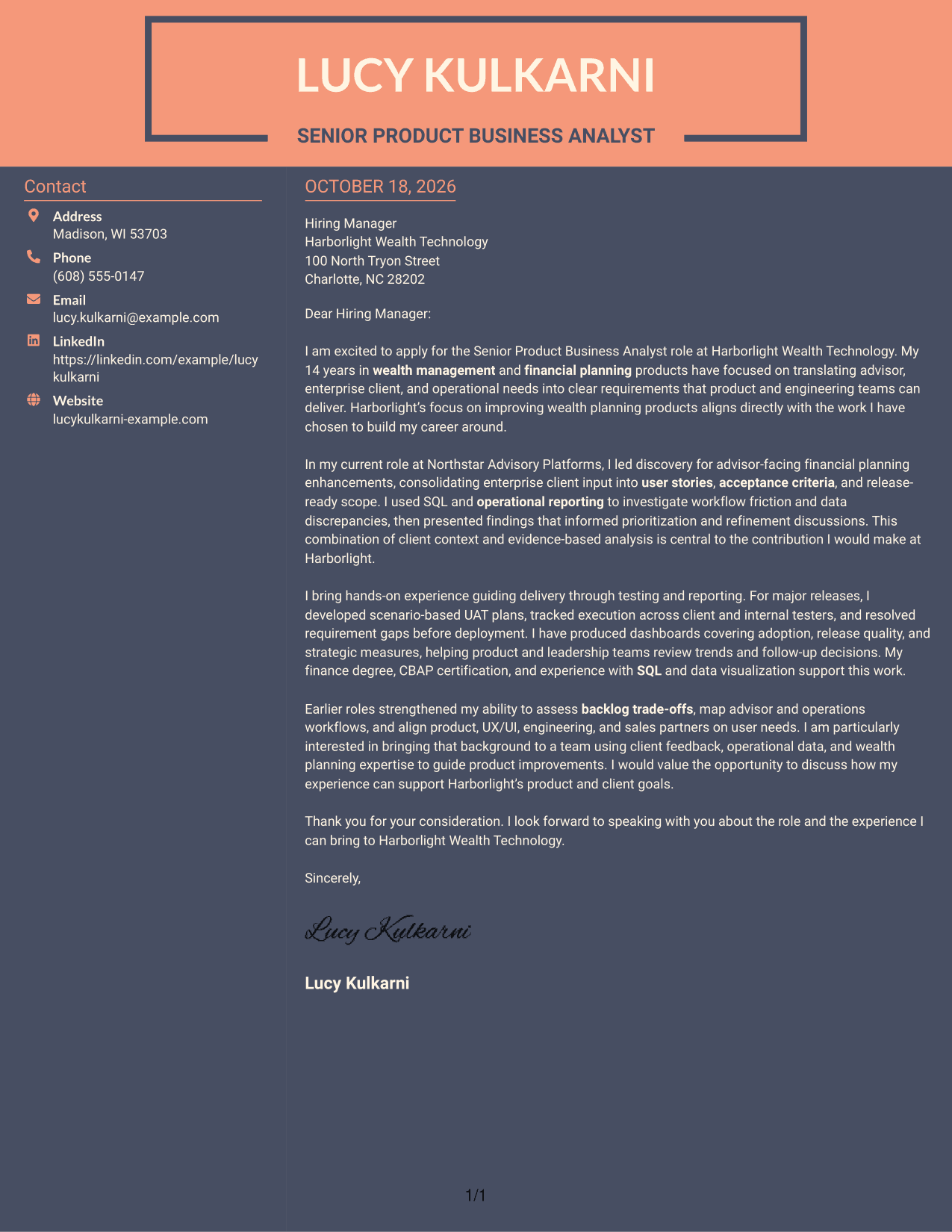 Cover letter example — page 1