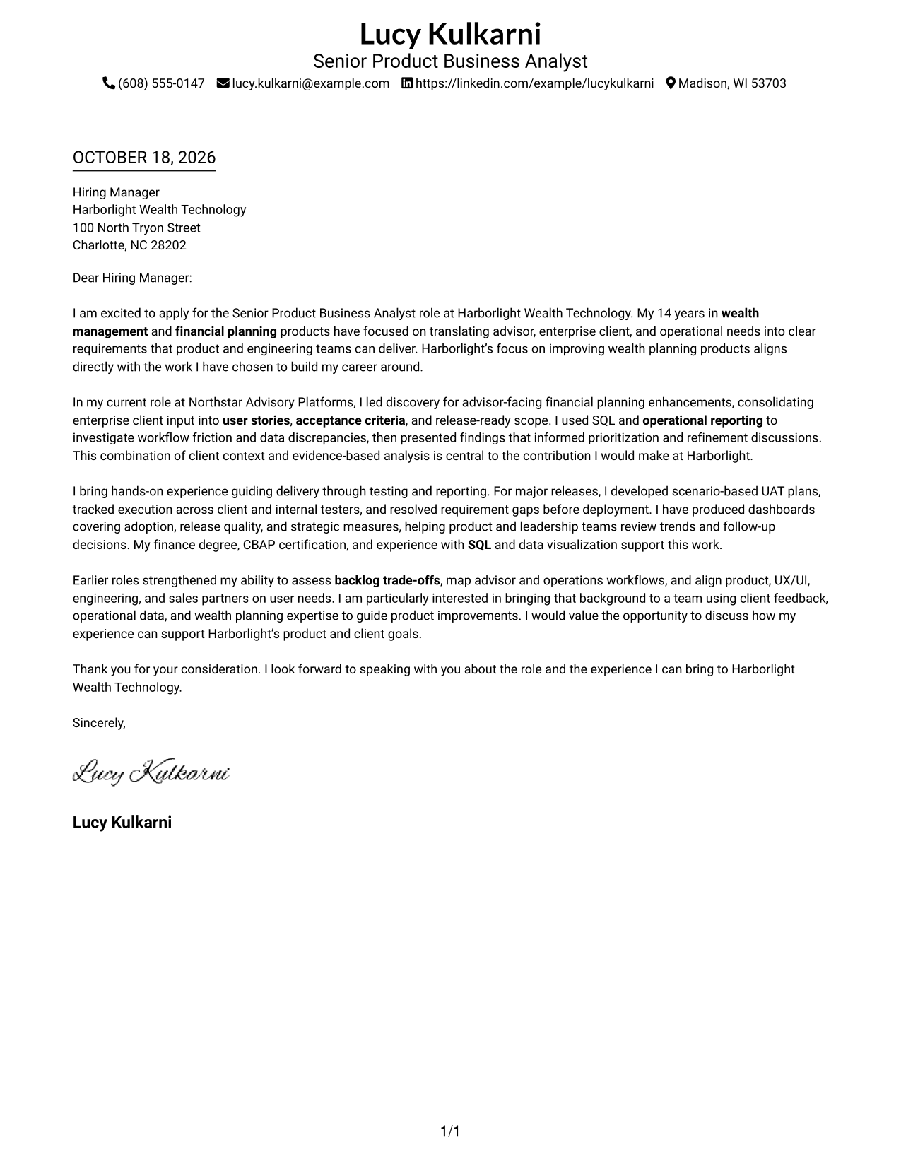 Cover letter example — page 1