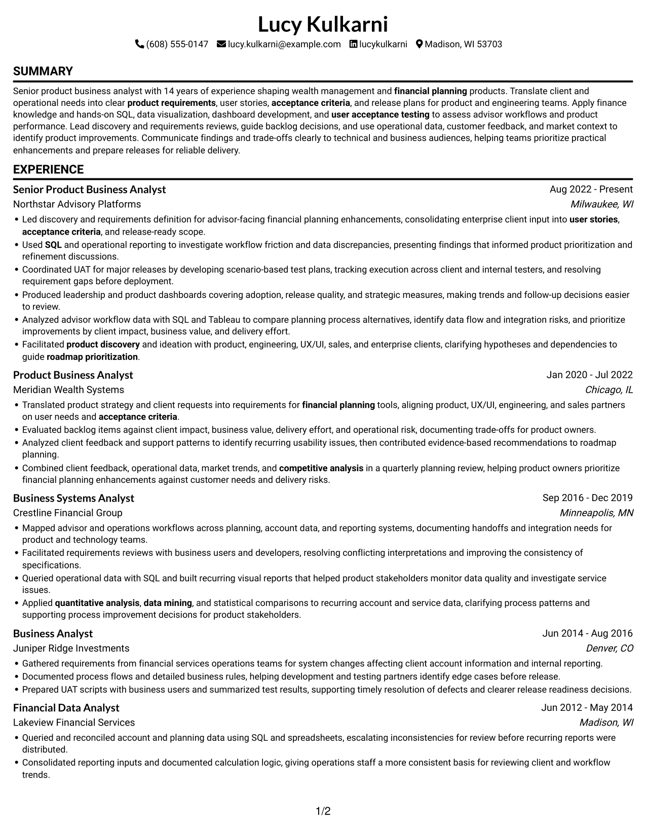 Resume example — page 1