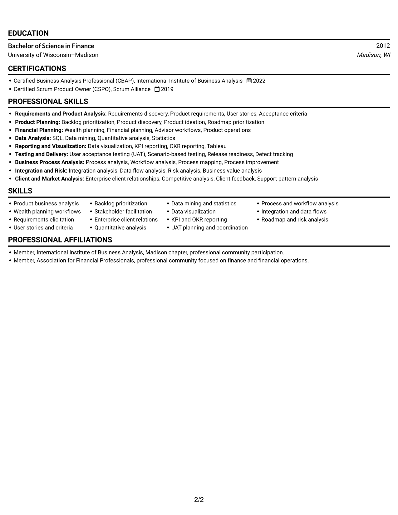 Resume example — page 2
