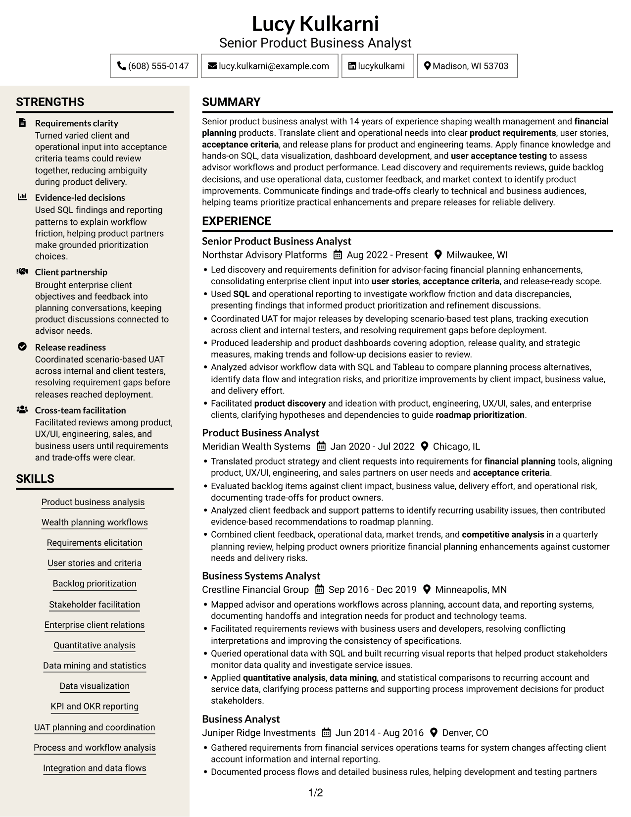 Resume example — page 1