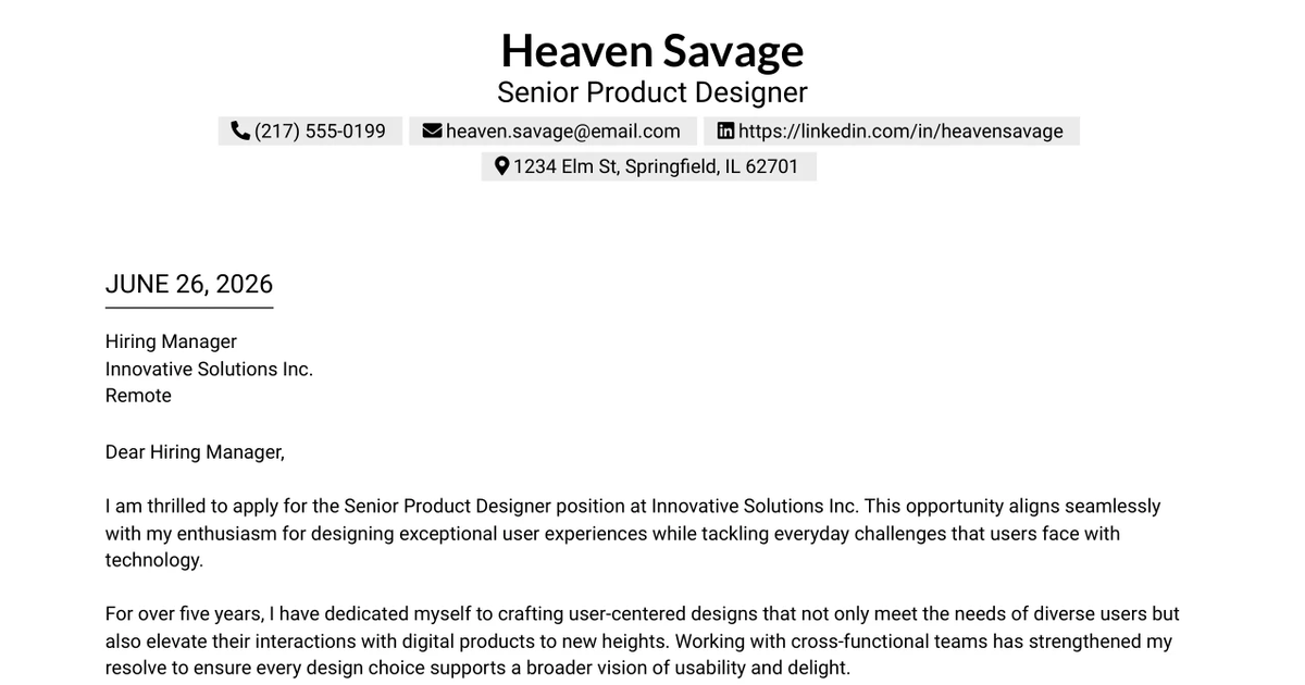 30+ Senior Product Designer Cover Letter Templates with Example 2026