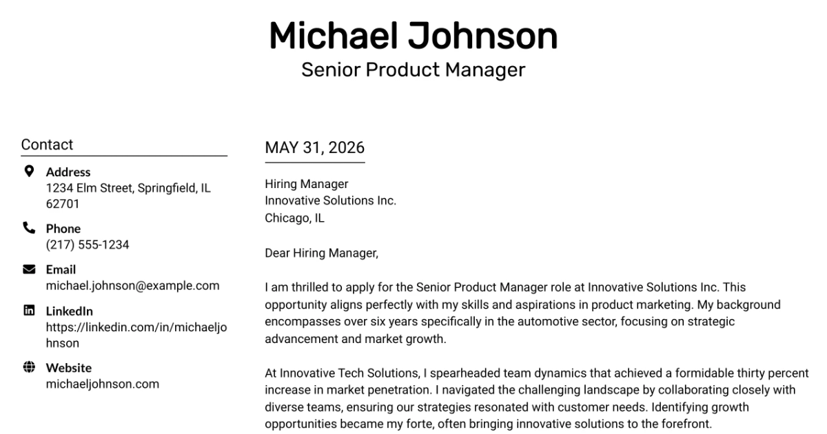 30+ Senior Product Manager Cover Letter Templates with Example 2026