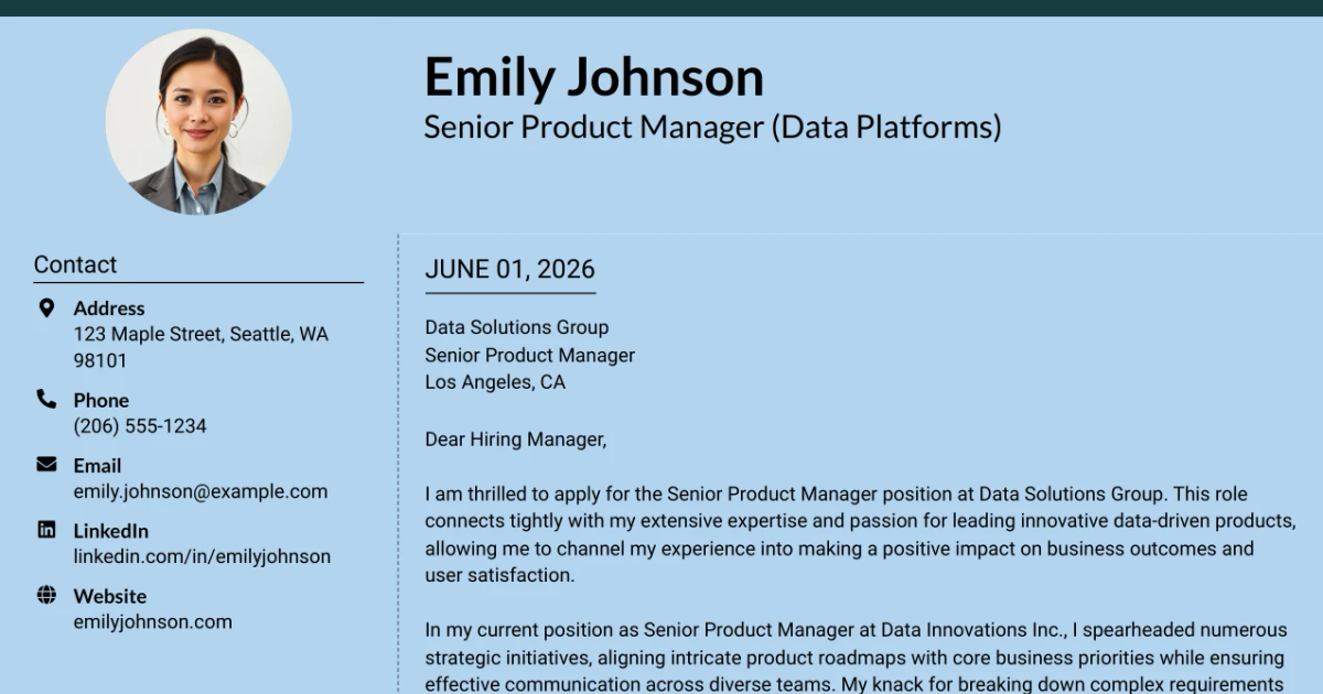 30+ Senior Product Manager (Data Platforms) Cover Letter Templates with Example 2026