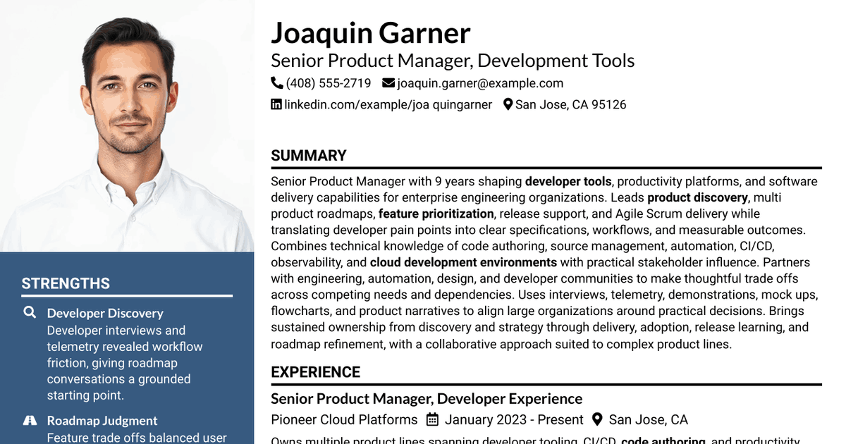 7 Senior Product Manager - Development Tools Resume Templates with Example