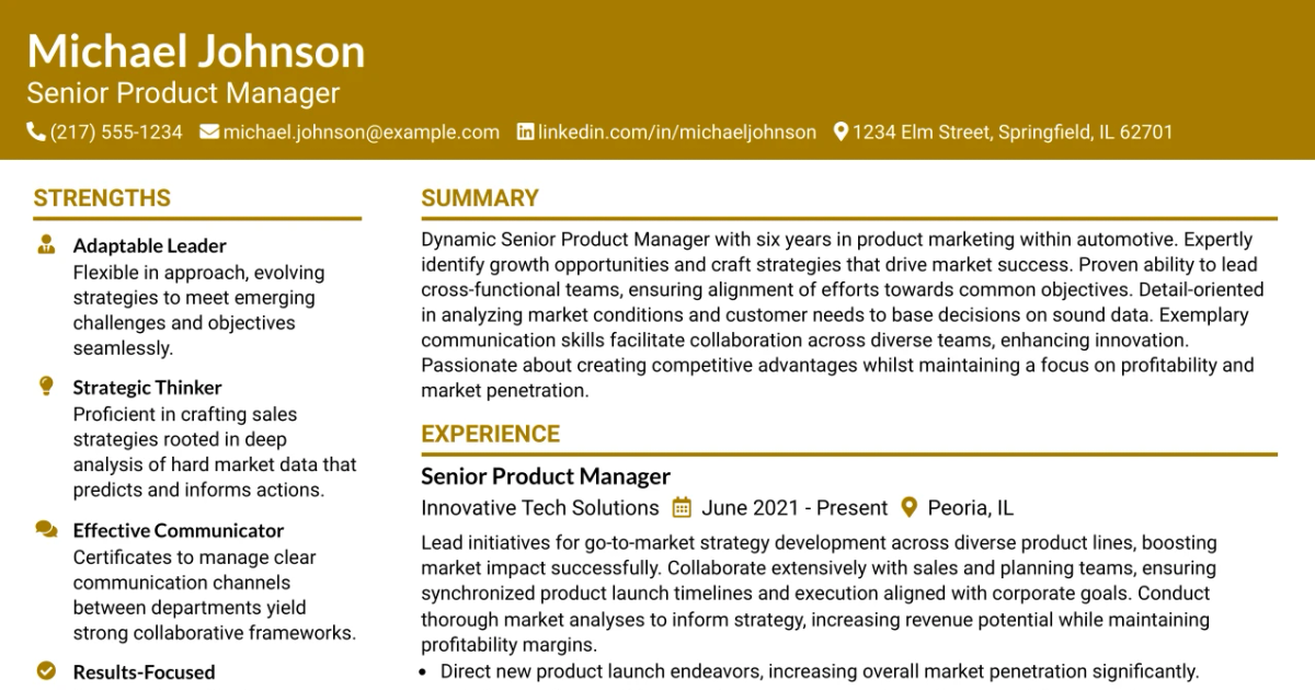 33 Senior Product Manager Resume Templates with Example 2026 (ATS-Optimized)