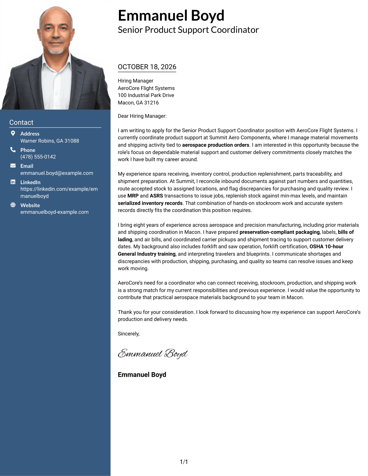 Cover letter example — page 1