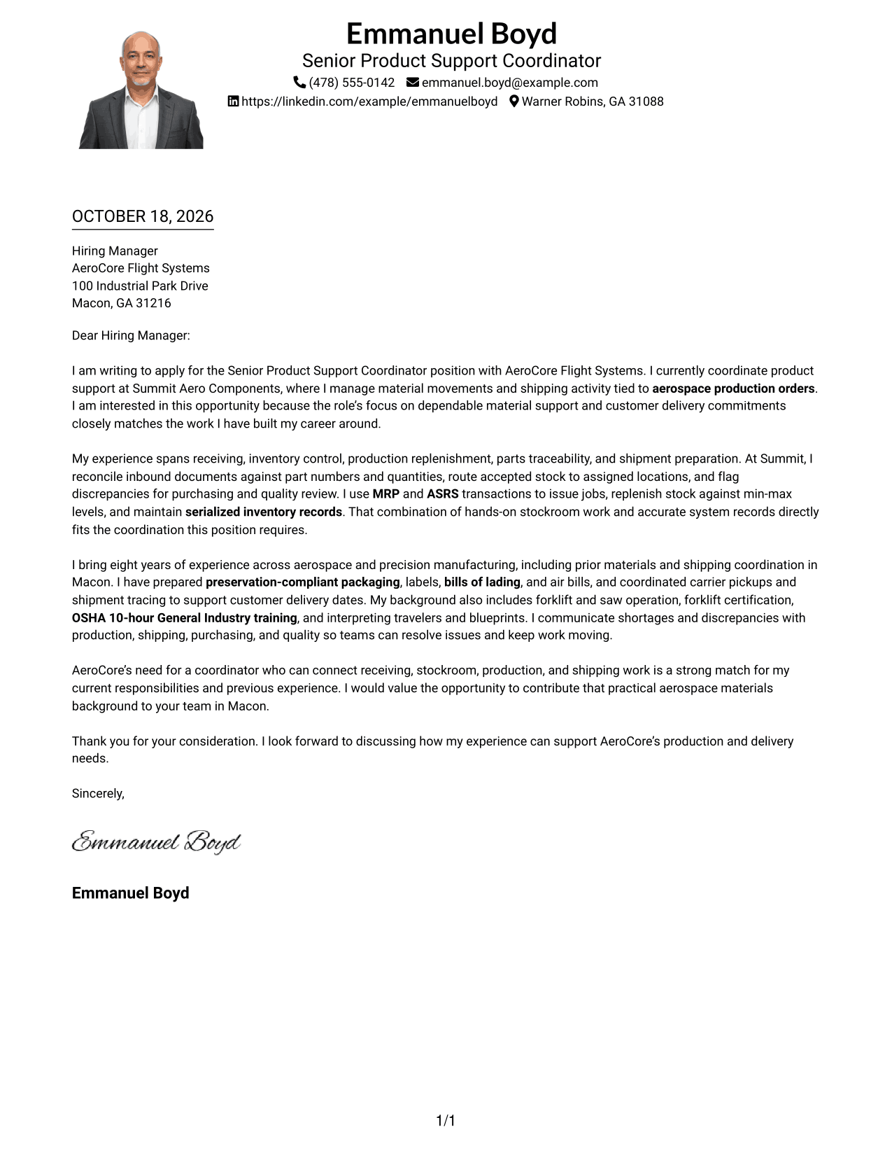 Cover letter example — page 1