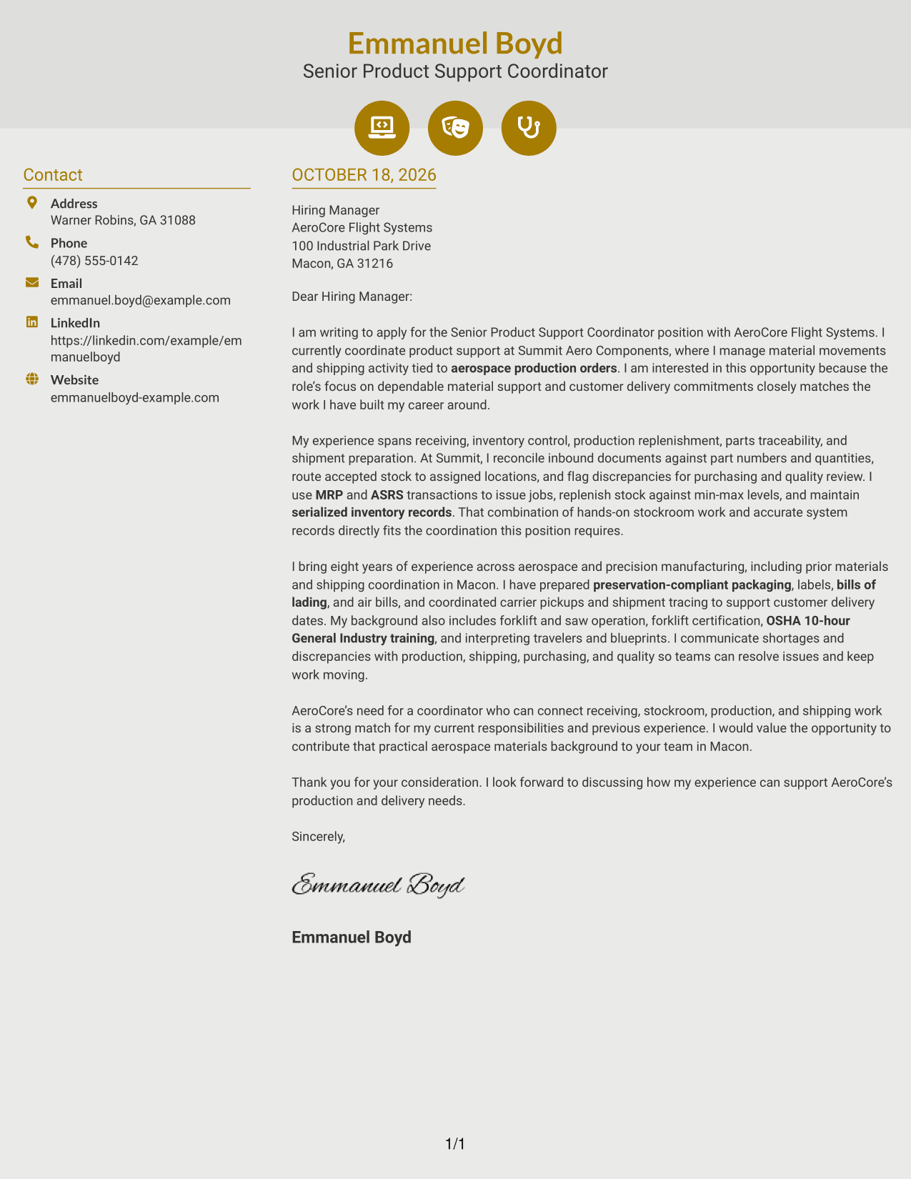 Cover letter example — page 1