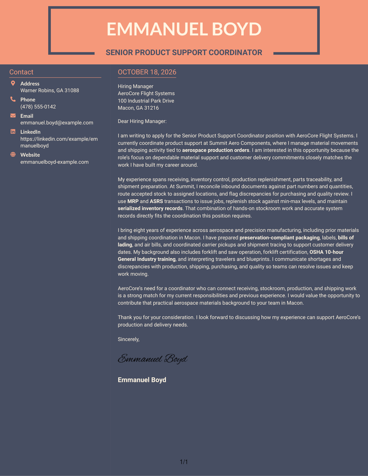 Cover letter example — page 1
