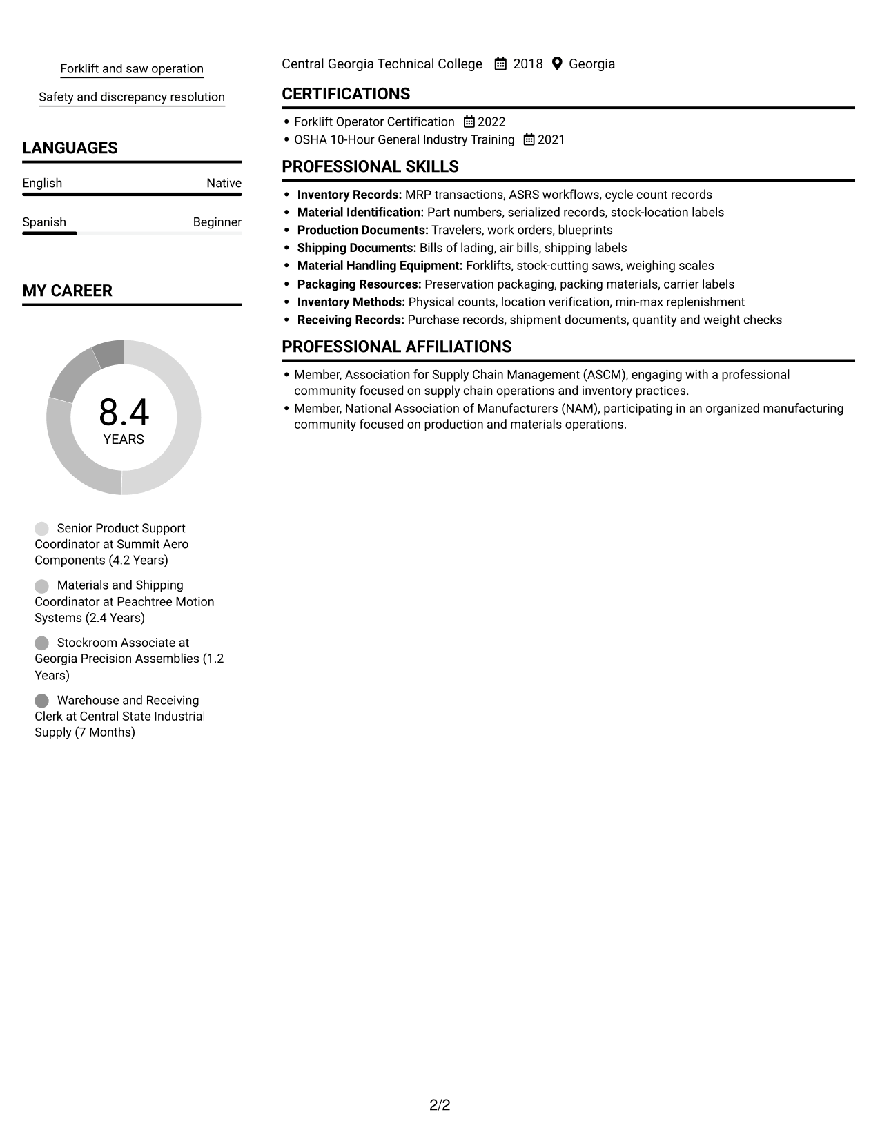Resume example — page 2