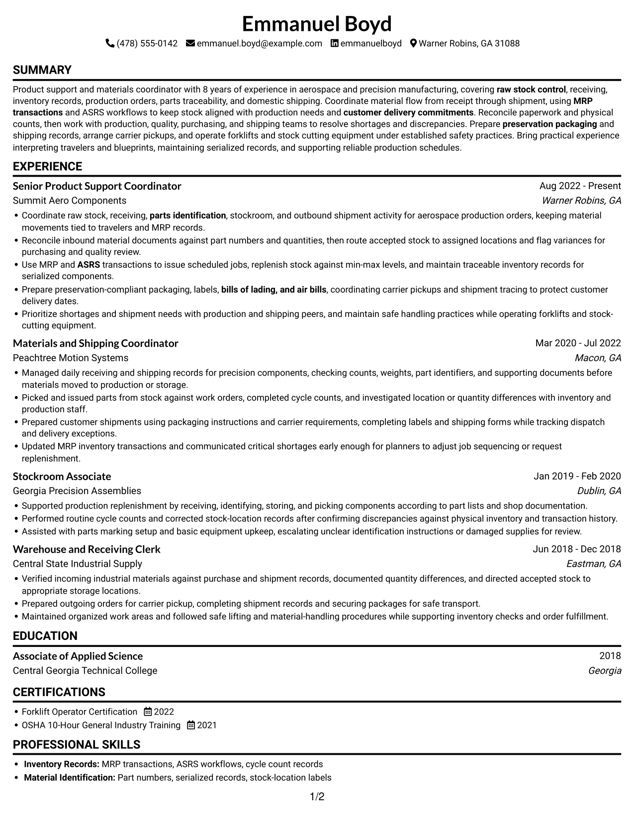 Resume example — page 1