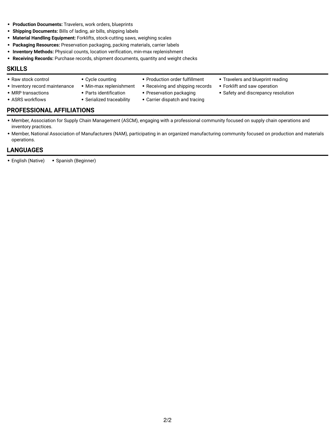 Resume example — page 2