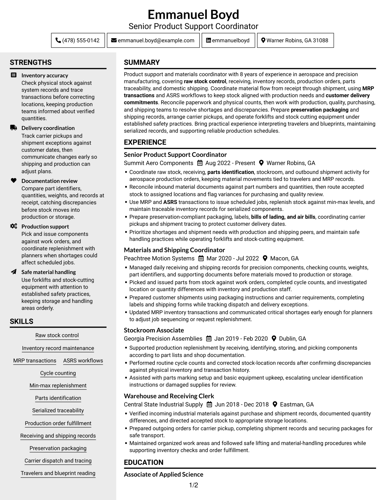 Resume example — page 1