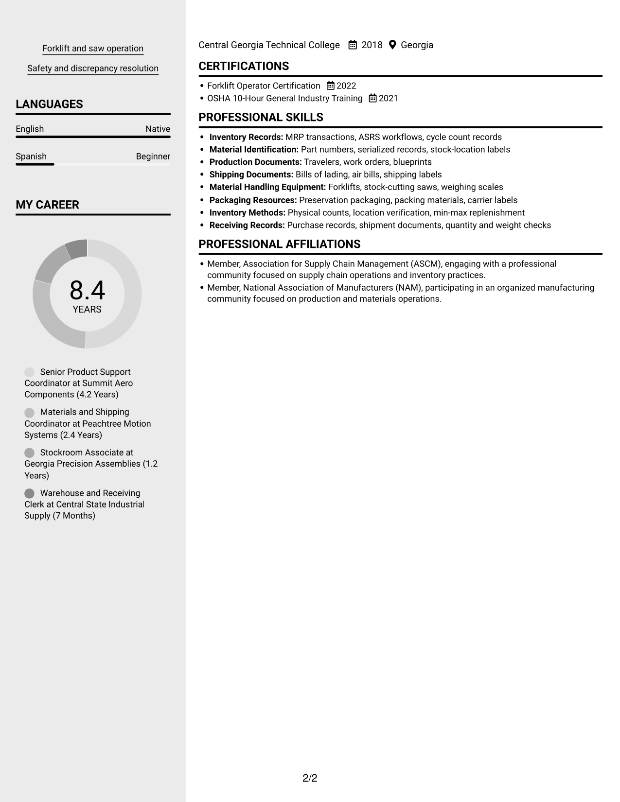 Resume example — page 2