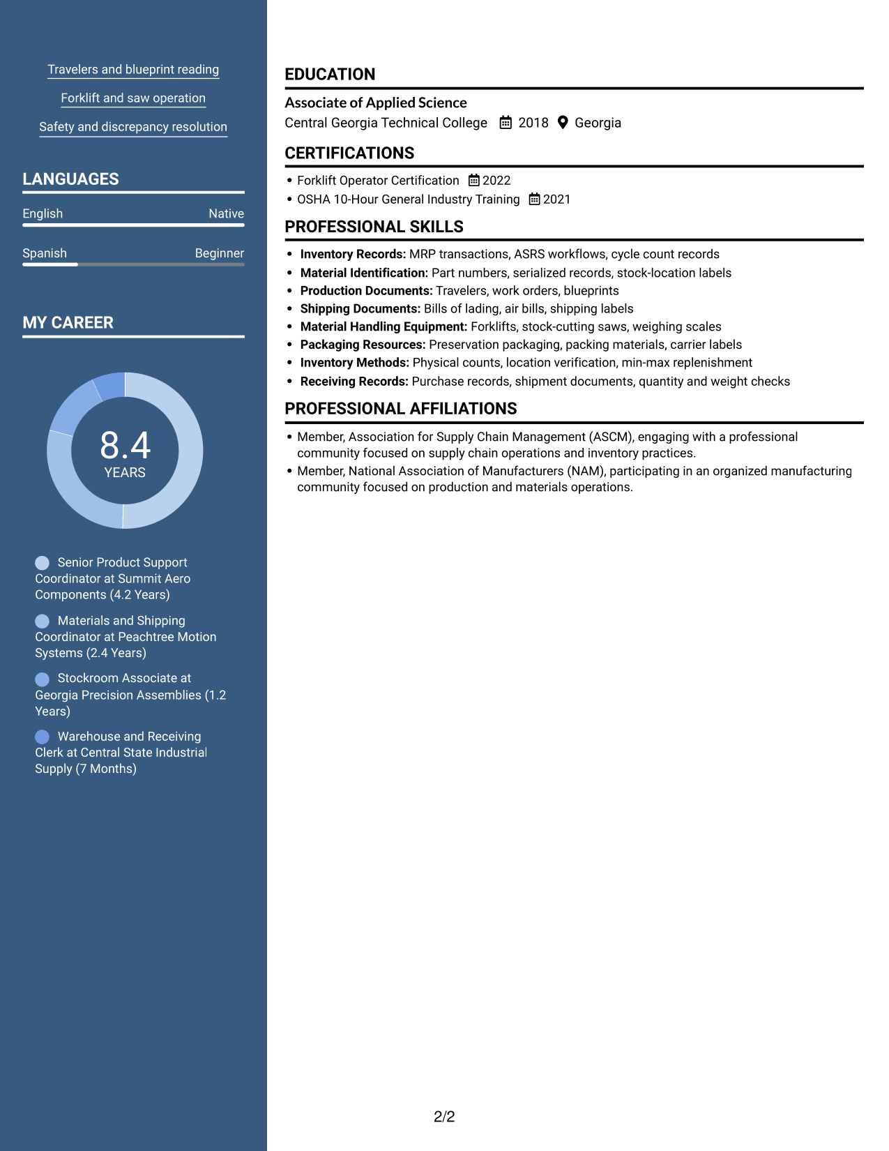 Resume example — page 2