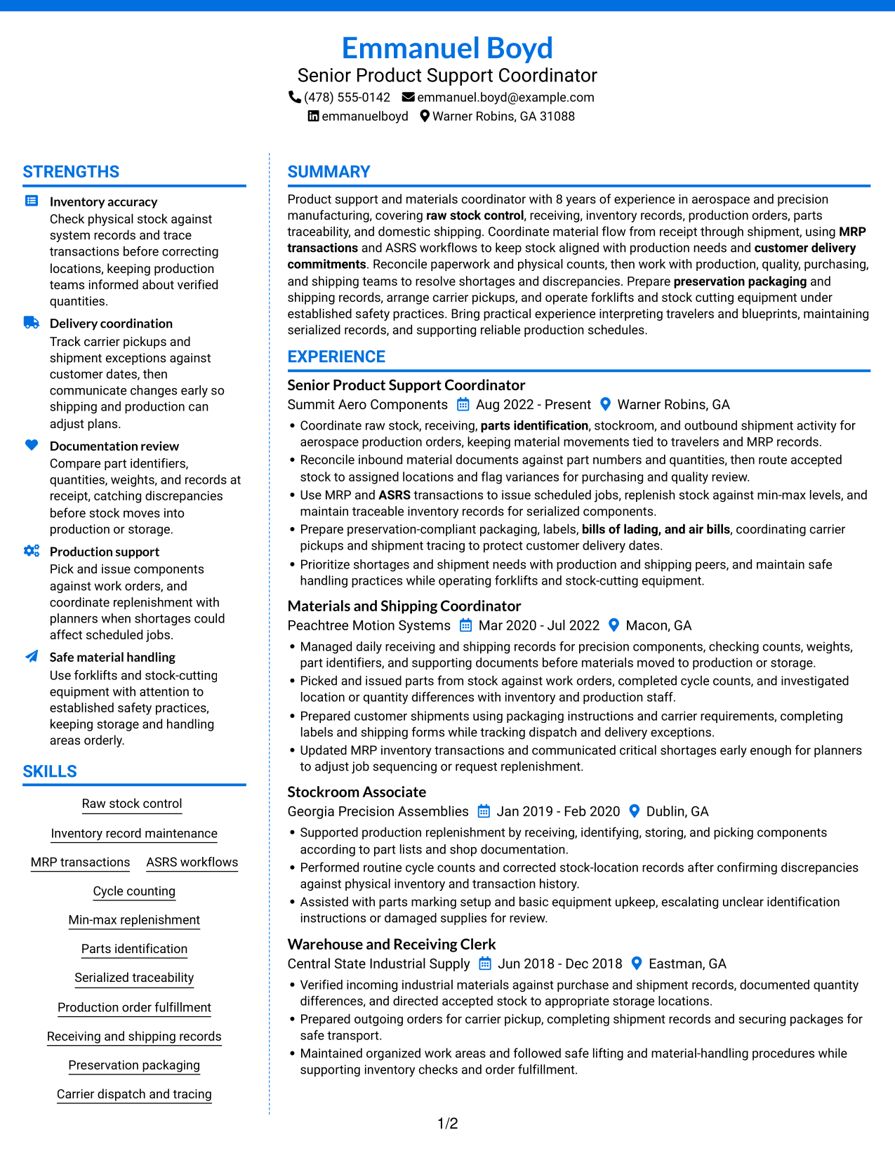 Resume example — page 1