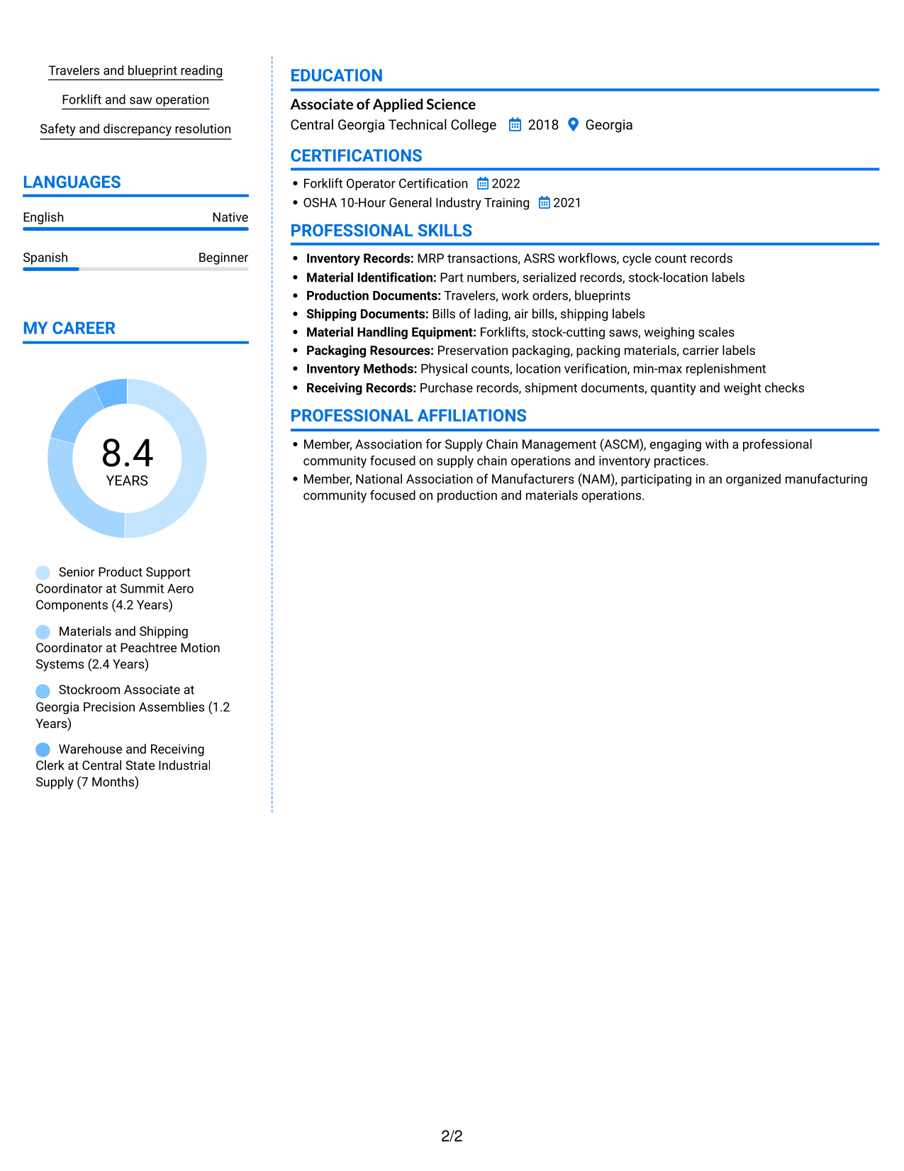 Resume example — page 2