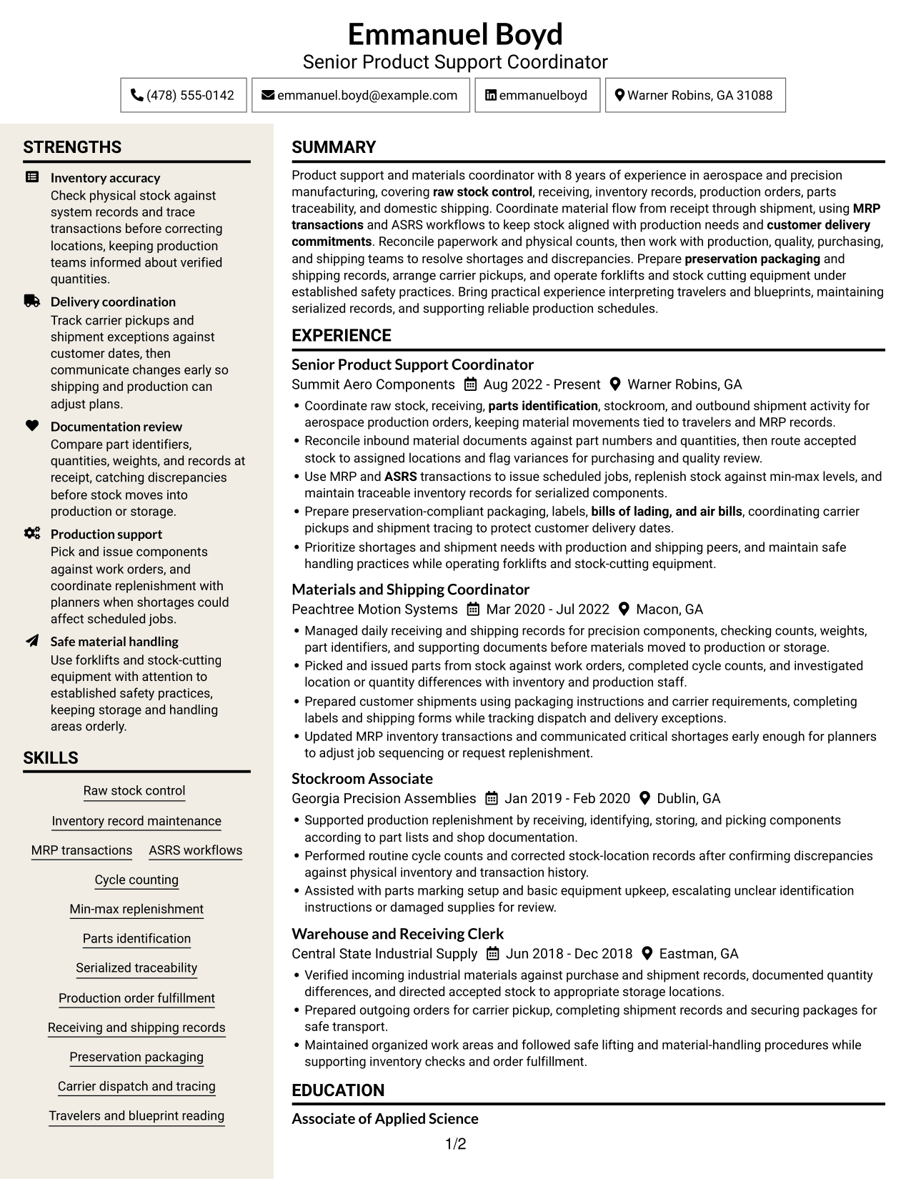 Resume example — page 1