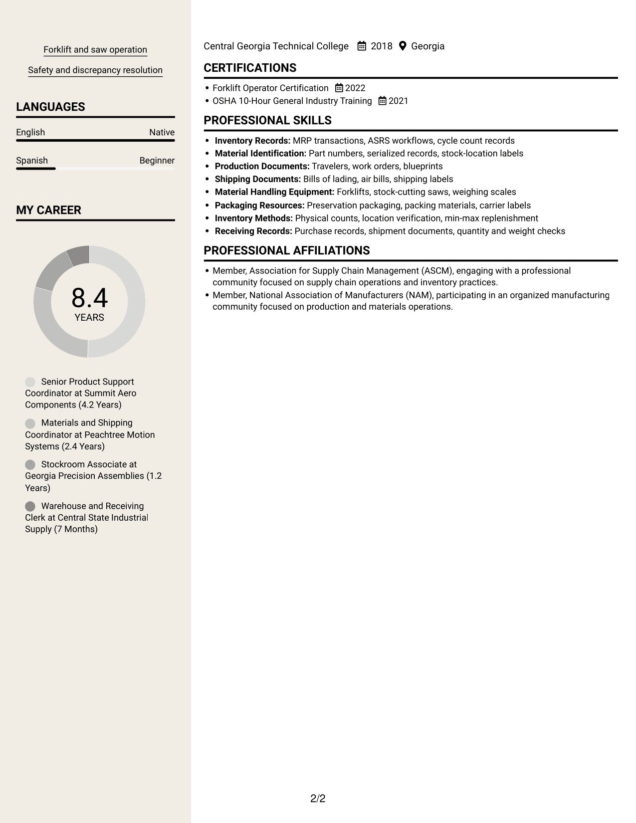 Resume example — page 2
