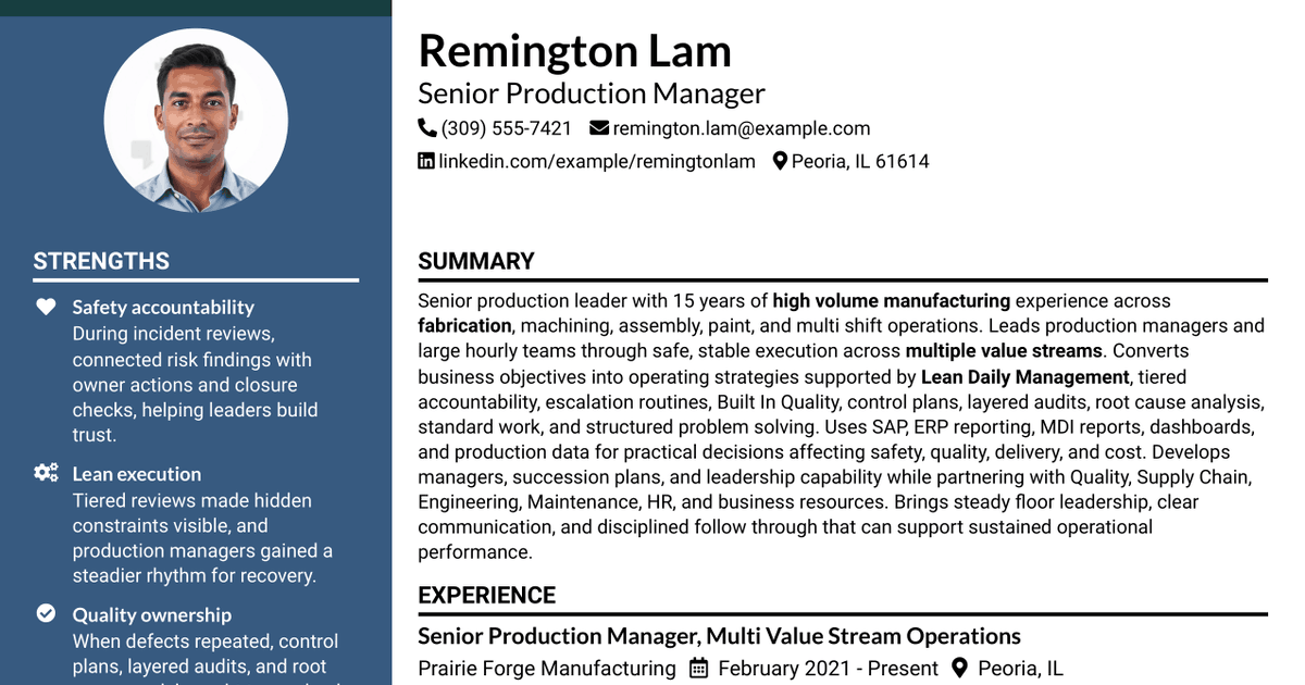 7 Senior Production Manager Resume Templates with Example