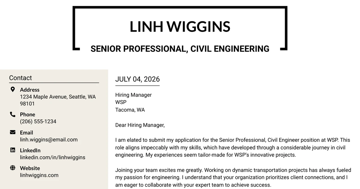 30+ Senior Professional, Civil Engineering Cover Letter Templates with Example 2026