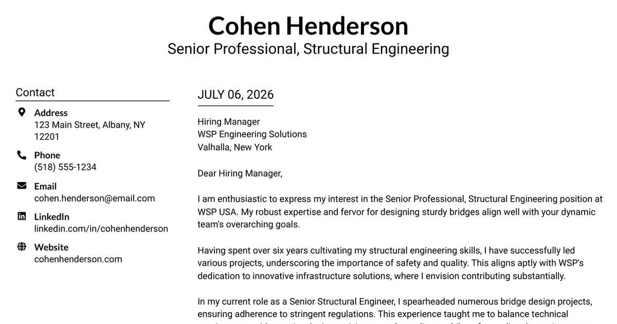 30+ Senior Professional, Structural Engineering Cover Letter Templates with Example 2026