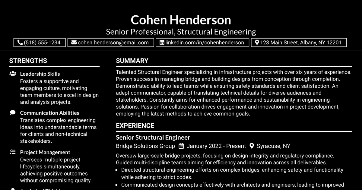 33 Senior Professional, Structural Engineering Resume Templates with Example 2026 (ATS-Optimized)