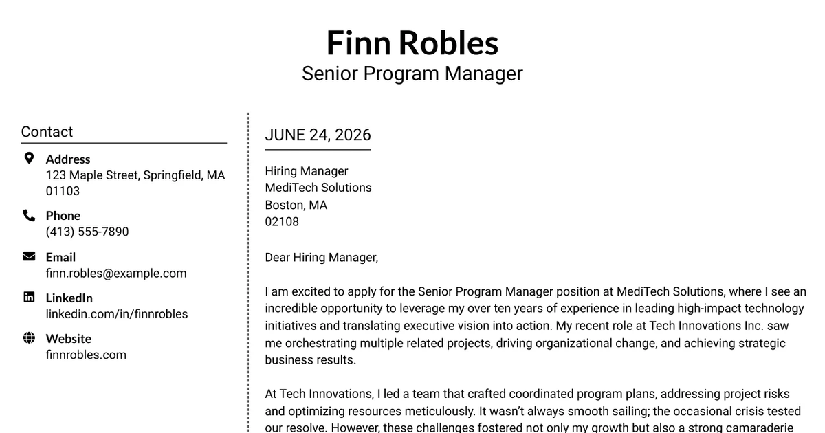 30+ Senior Program Manager Cover Letter Templates with Example 2026