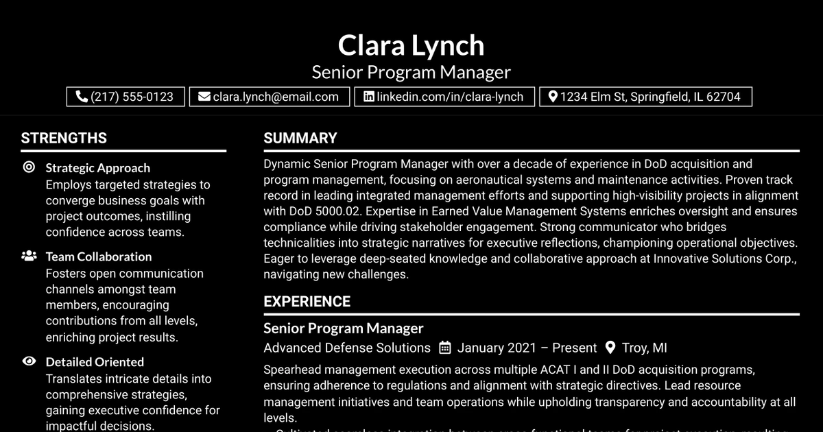 33 Senior Program Manager - Execution Support Resume Templates with Example 2026 (ATS-Optimized)