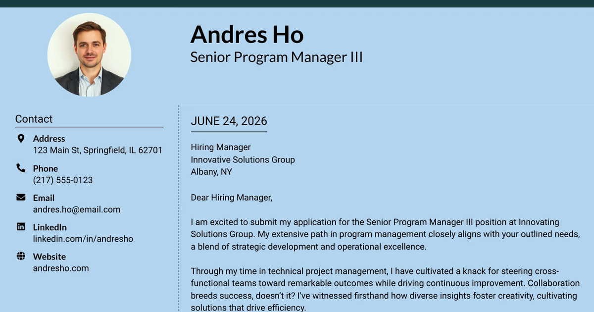 30+ Senior Program Manager III Cover Letter Templates with Example 2026