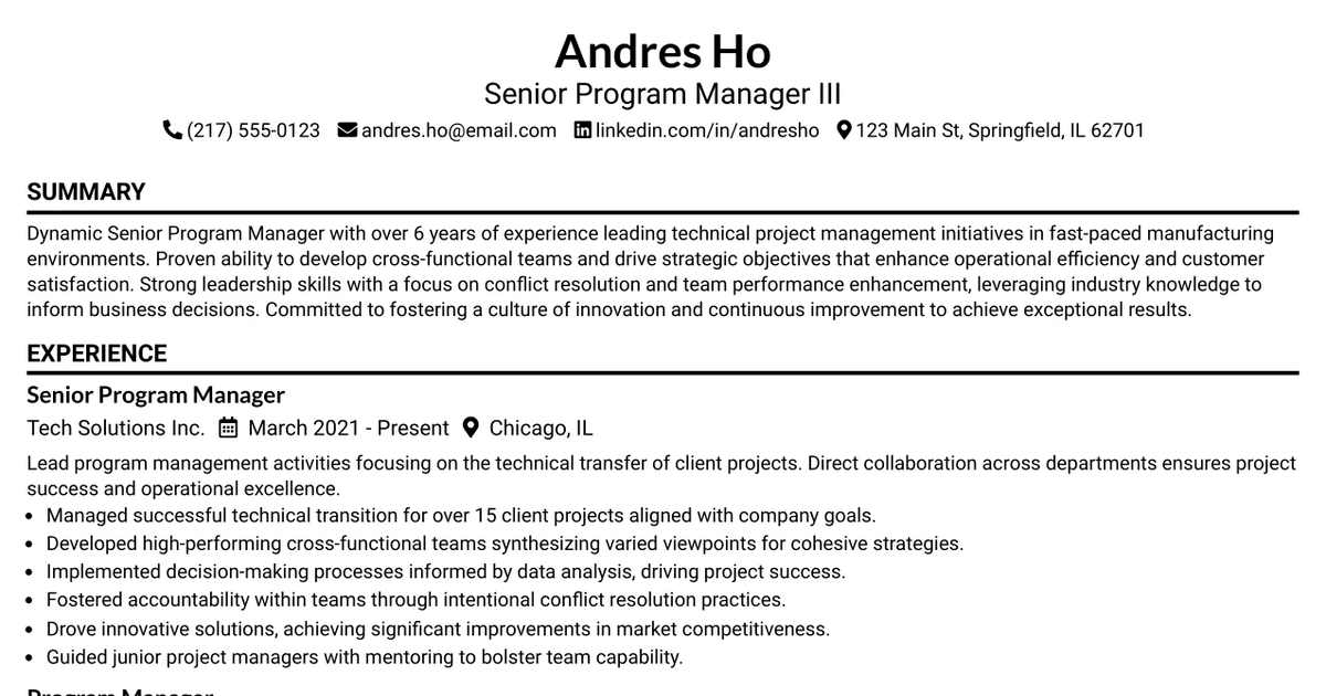 33 Senior Program Manager III Resume Templates with Example 2026 (ATS-Optimized)