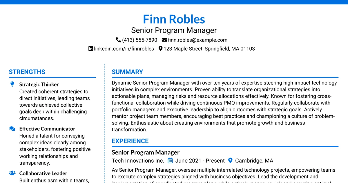 33 Senior Program Manager Resume Templates with Example 2026 (ATS-Optimized)