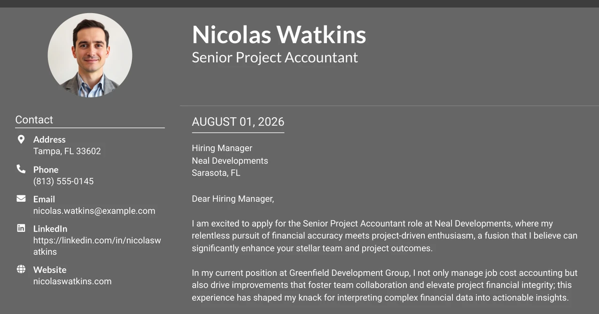 30+ Senior Project Accountant Cover Letter Templates with Example 2026