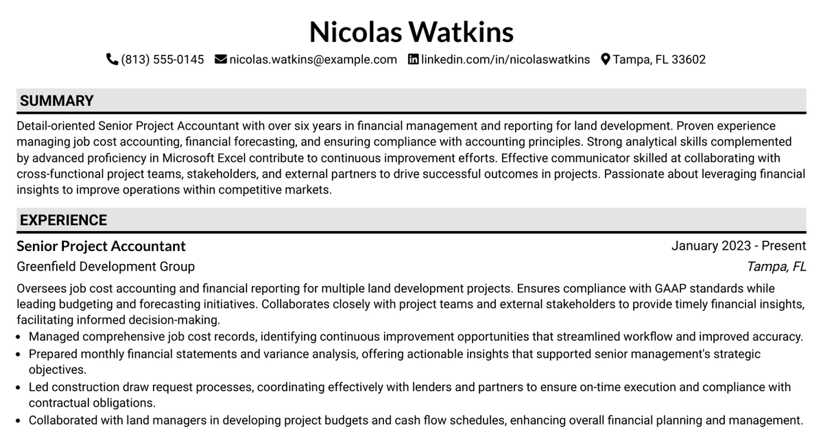 33 Senior Project Accountant Resume Templates with Example 2026 (ATS-Optimized)
