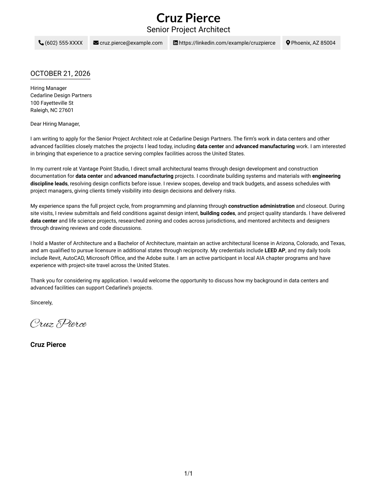 Cover letter example — page 1