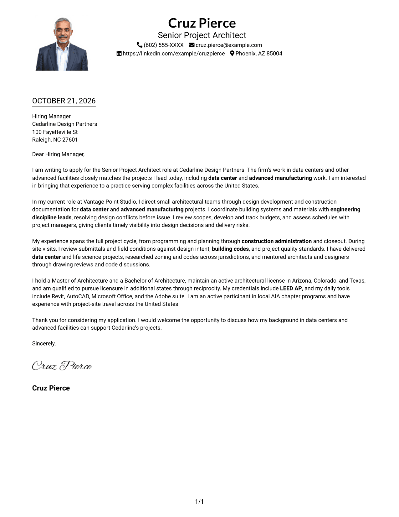 Cover letter example — page 1