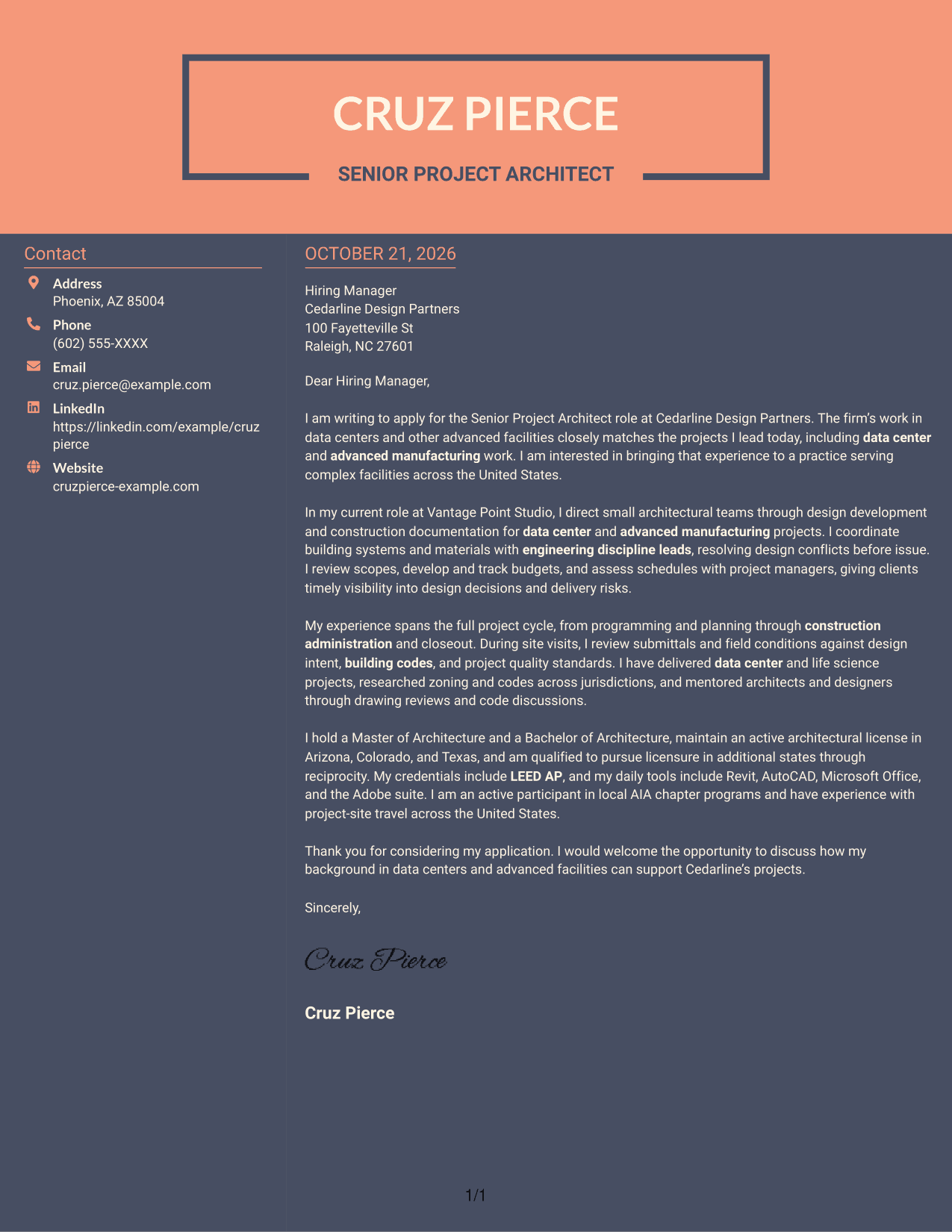 Cover letter example — page 1