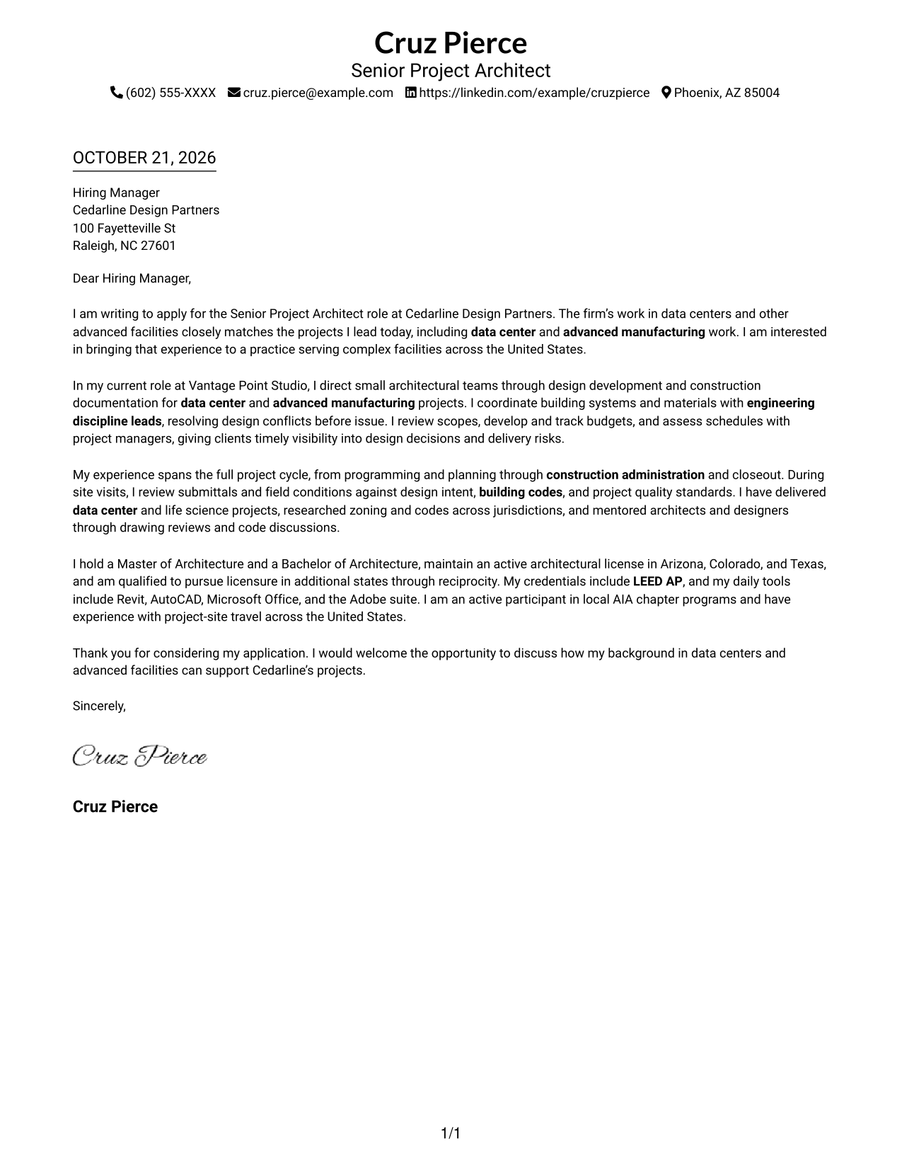 Cover letter example — page 1