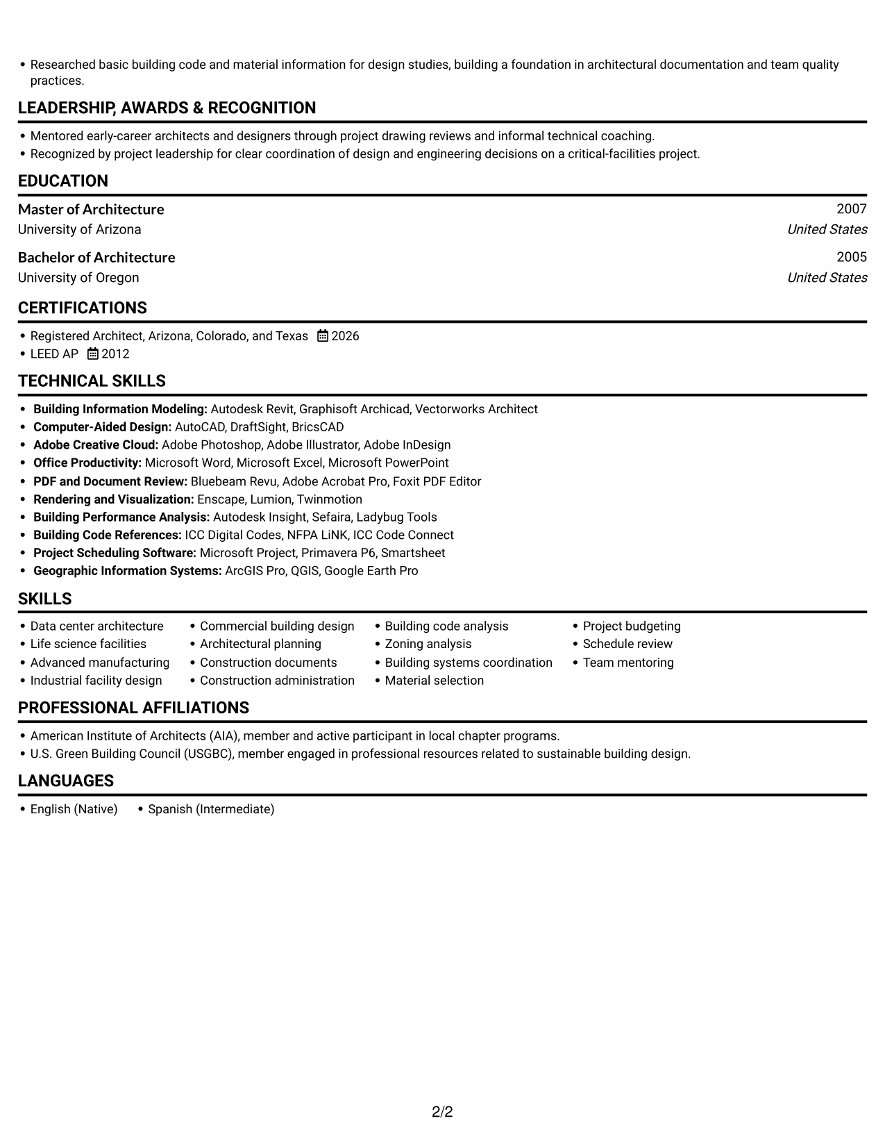 Resume example — page 2