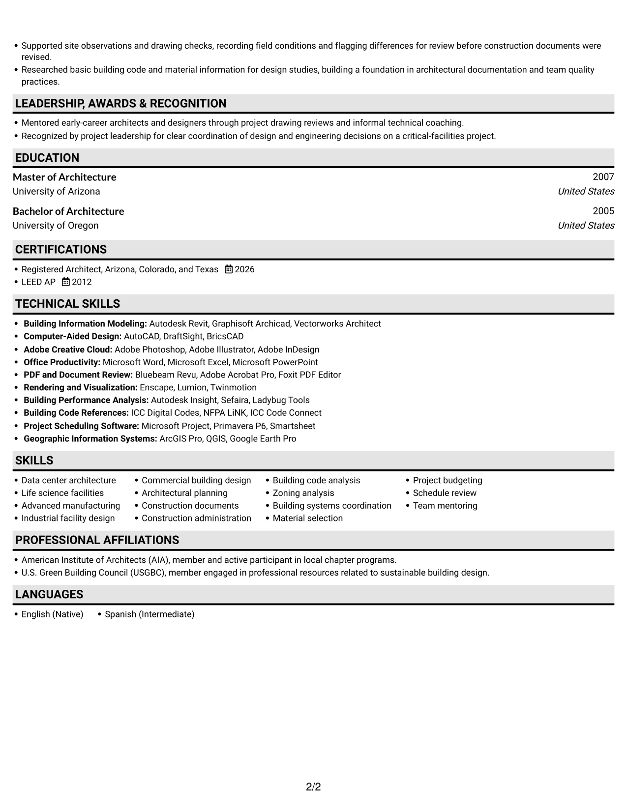 Resume example — page 2