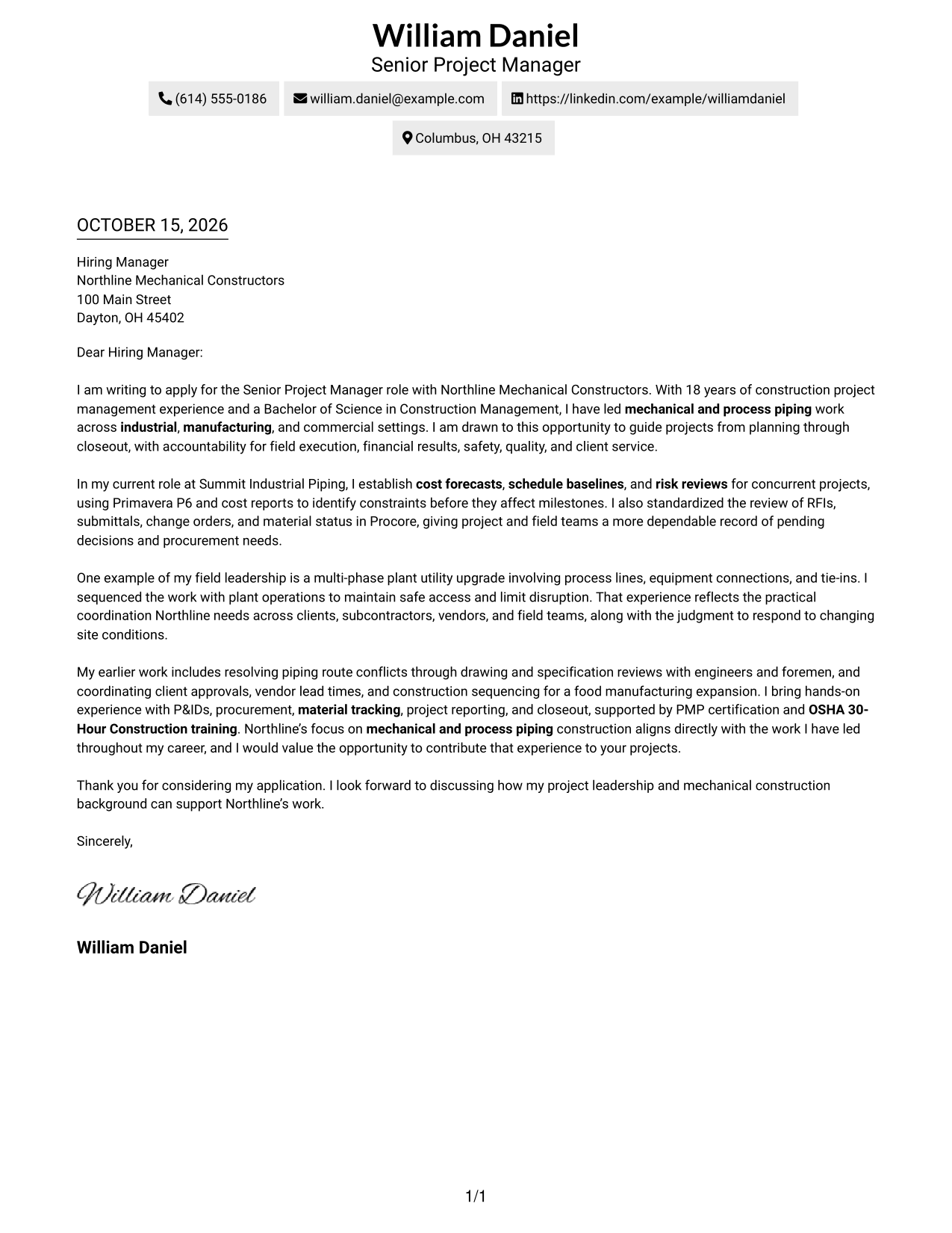 Cover letter example — page 1