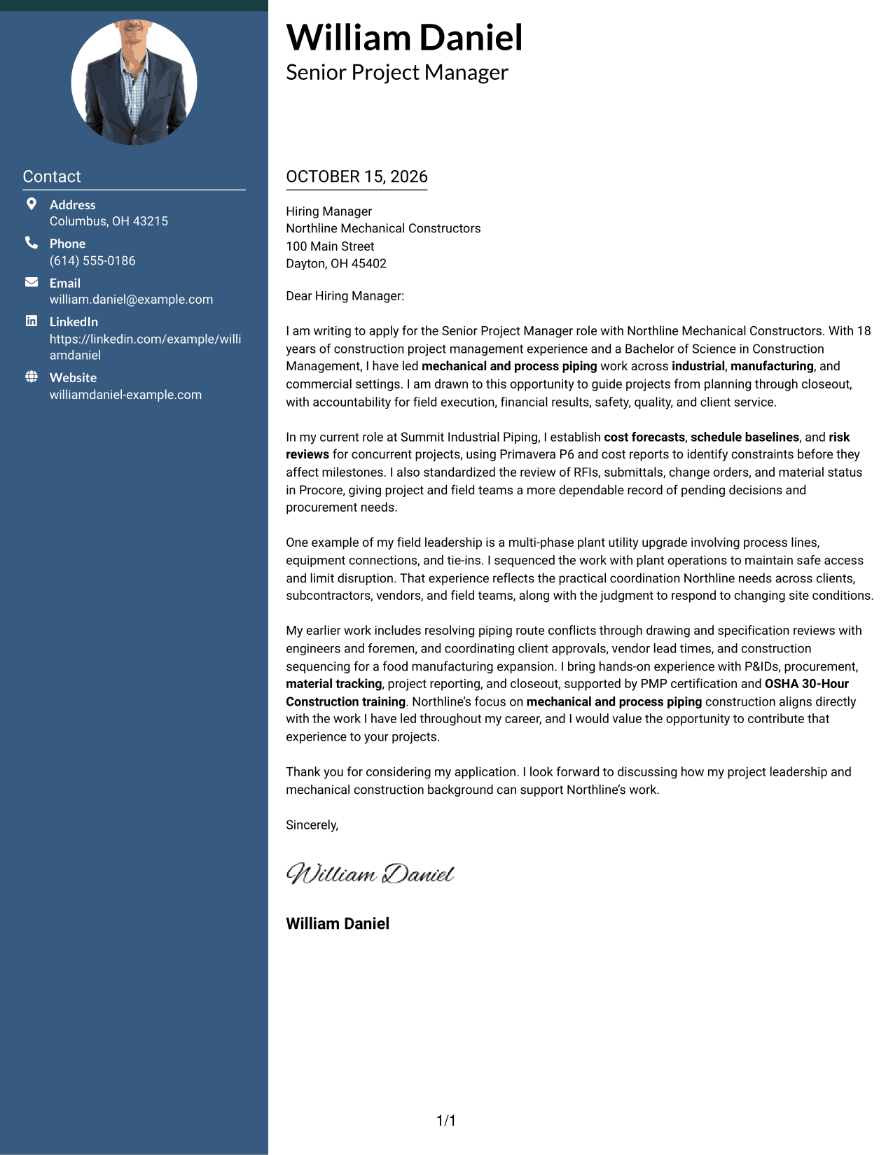 Cover letter example — page 1