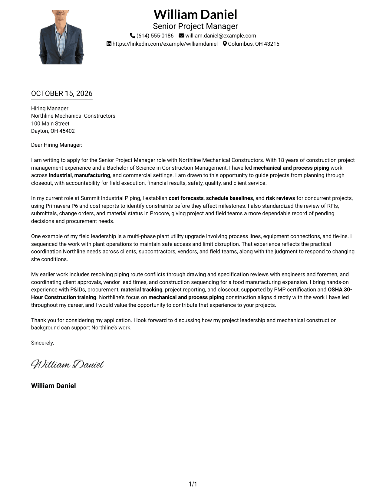 Cover letter example — page 1