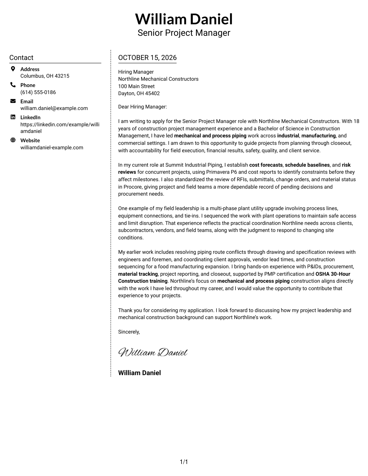 Cover letter example — page 1