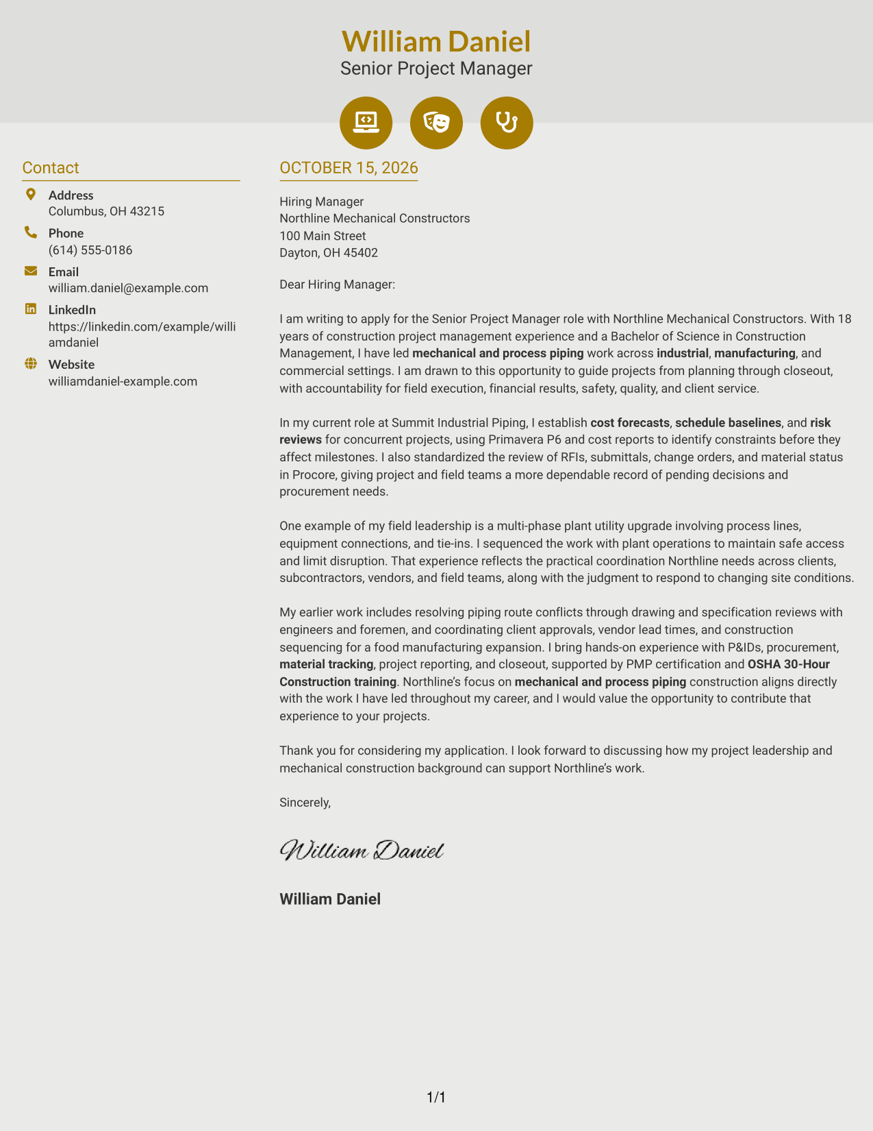 Cover letter example — page 1