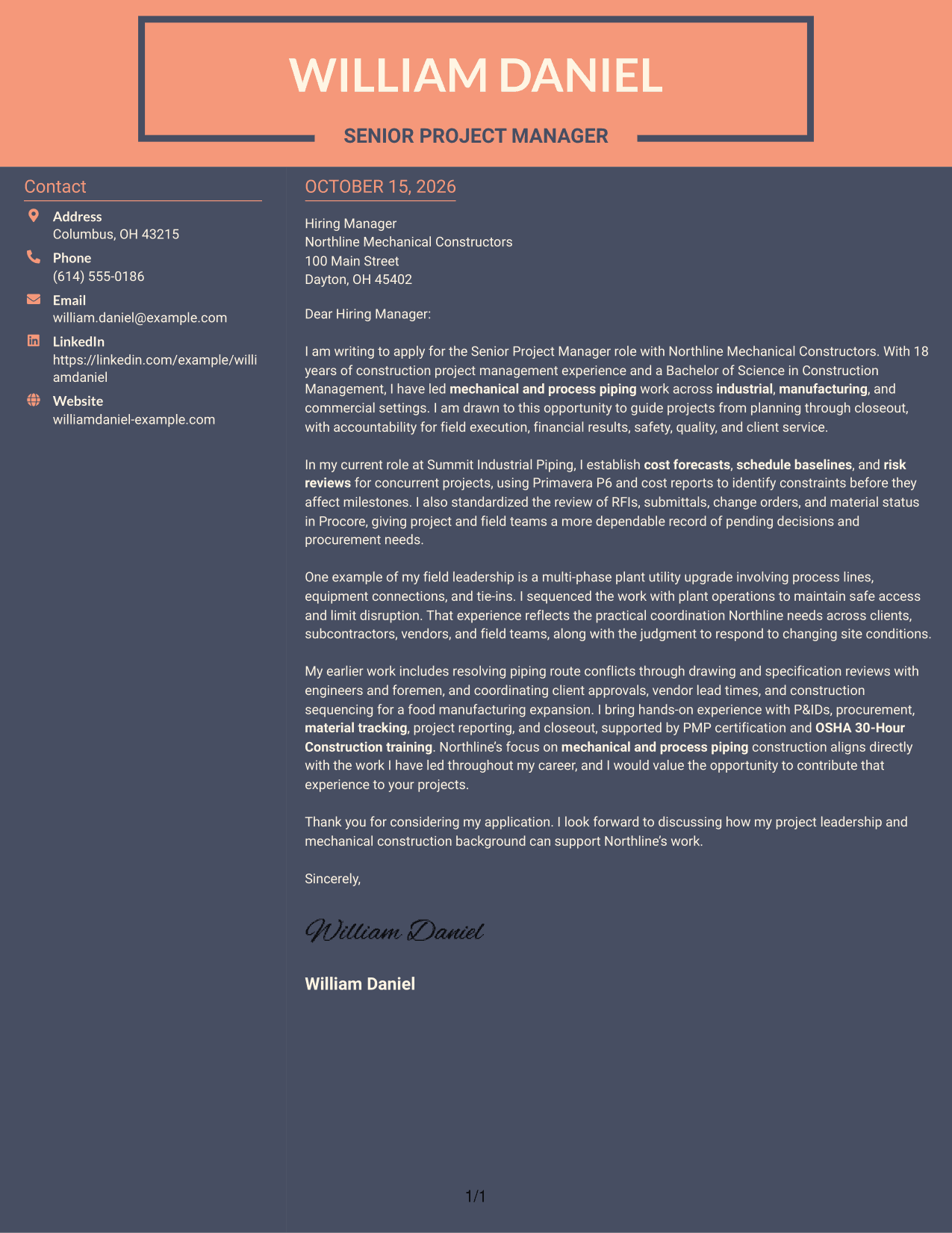 Cover letter example — page 1