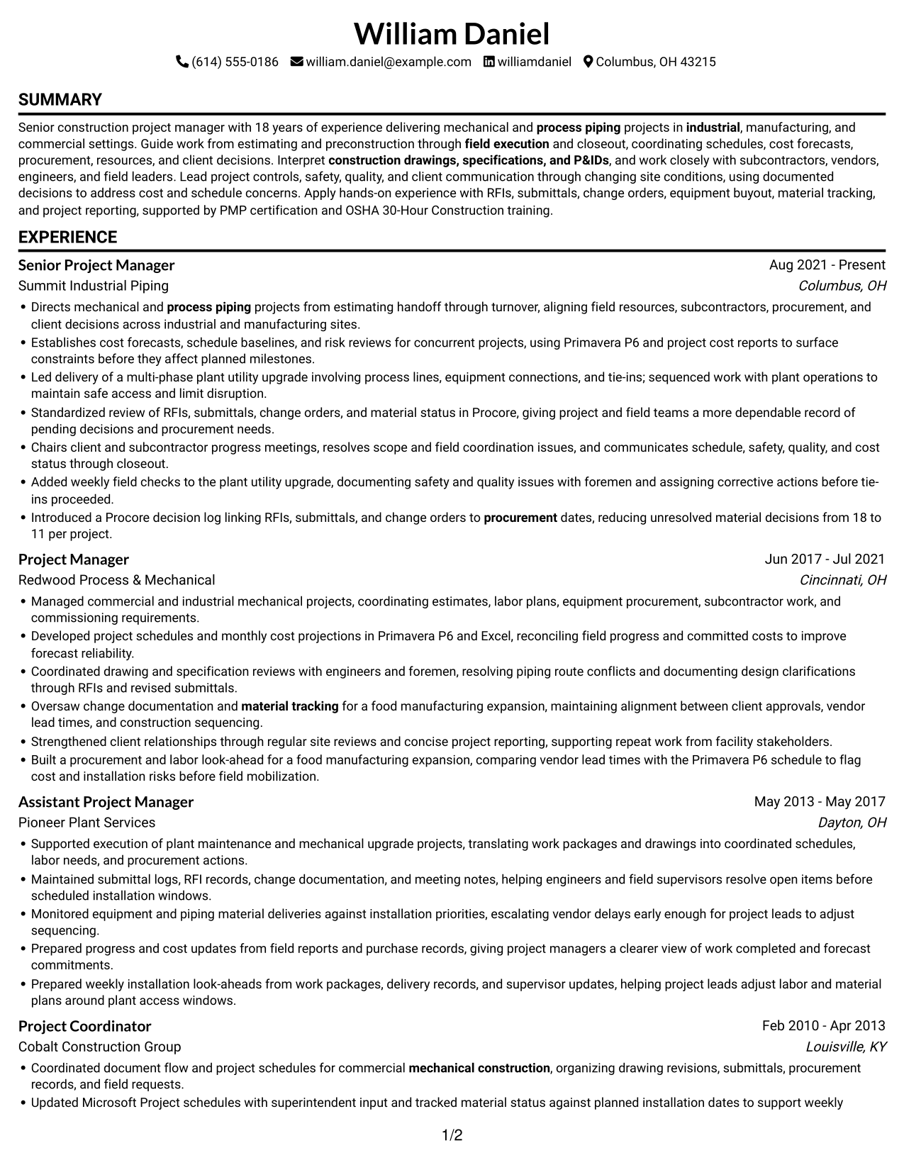 Resume example — page 1